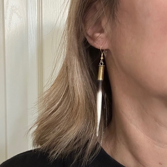 South African Quill and Brass Bullet Casing Earrings. Beth Dutton. Yellowstone - Picture 3 of 3